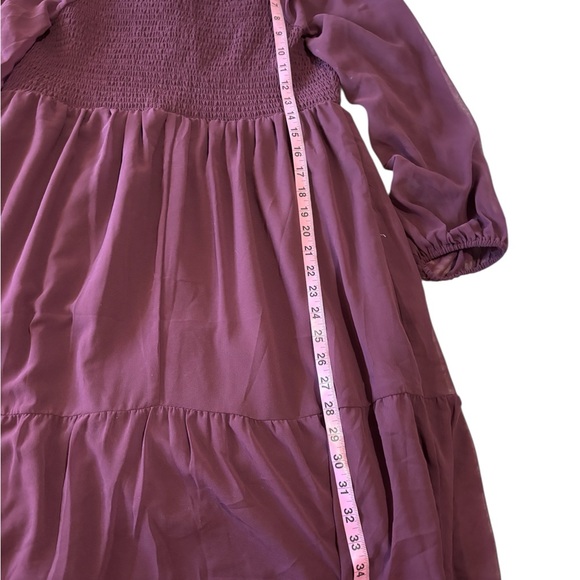 Ingrid & Isabel Milkmaid Babydoll Dress Women XL Plum Smocked Sheer Sleeve - Picture 10 of 11